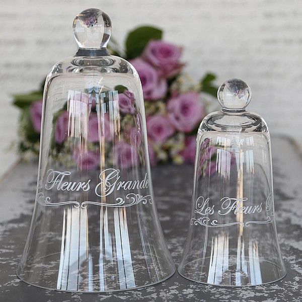 Glasglocke mit Text Les Fleurs Grande - Klein