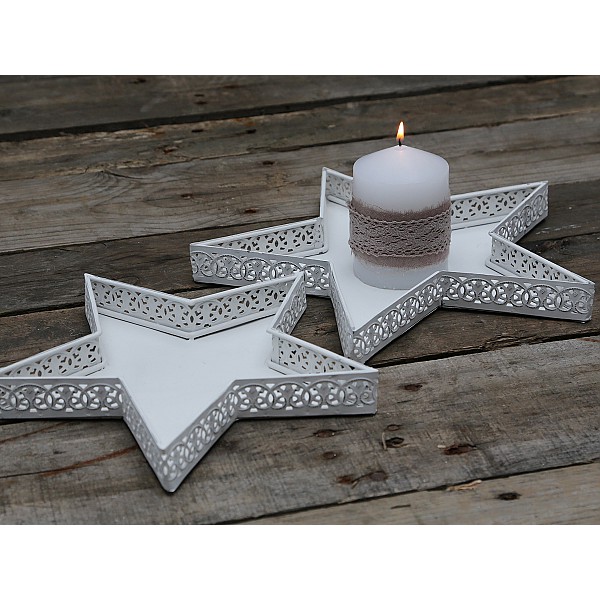 Tray Star with lace edge Antique White - Large