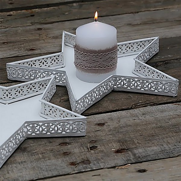 Tray Star with lace edge Antique White - Small