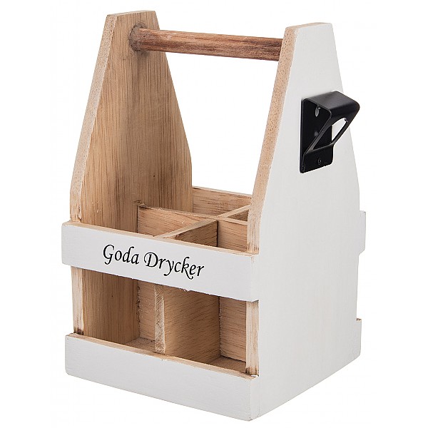 Wooden Box Goda Drycker with bottle opener White / Wood - 4 bottles