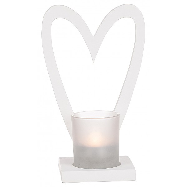 Wooden Candle Holder Heart - White
