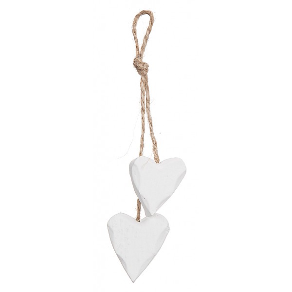 Hanging Heart Wood in pair - White