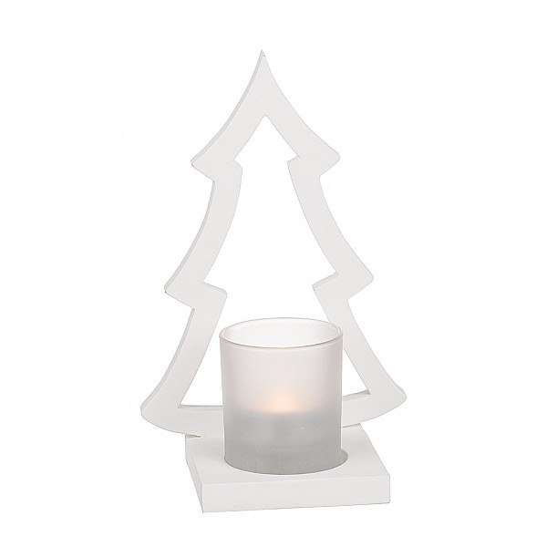 Wooden Candle Holder Spruce - White