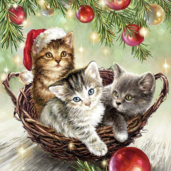 Napkins Cats In Basket