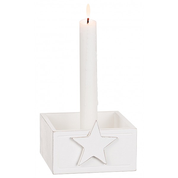 Wooden Candlestick Star - White