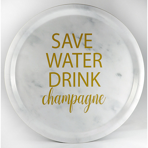 Round Tray Save Water drink Champagne - Marble / Gold