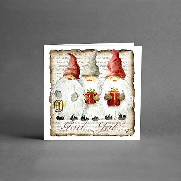 Litet Julkort God Jul Tre Tomtar, Card Store  Mixin