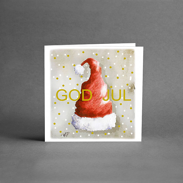 Small Christmas Card God Jul Santa Hat