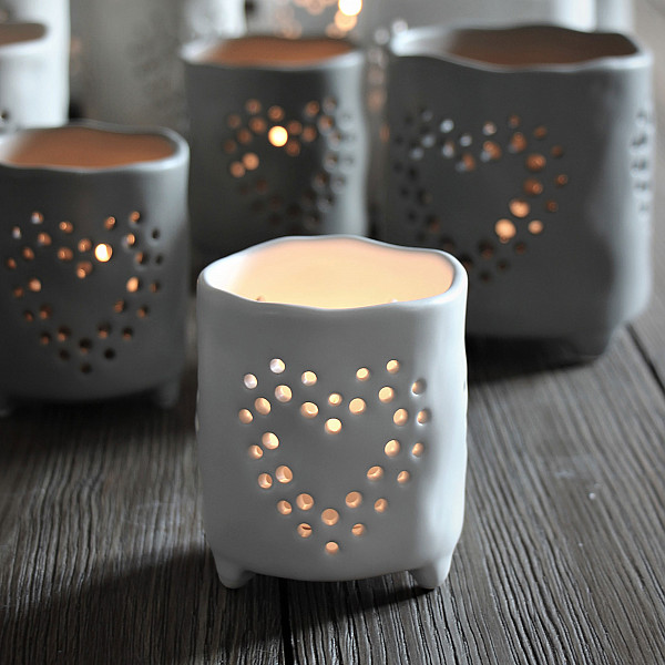 small white candle holders