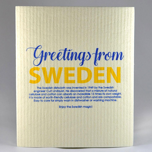 Dish Cloth Greetings from Sweden - White / Blue / Yellow
