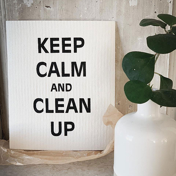 Dish Cloth Keep calm and clean up - White / Black