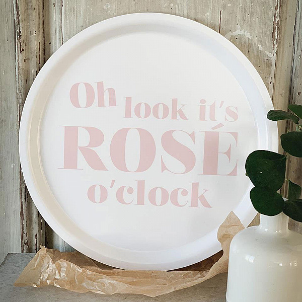 Rund Bricka Rosé o clock - Vit/Rosa