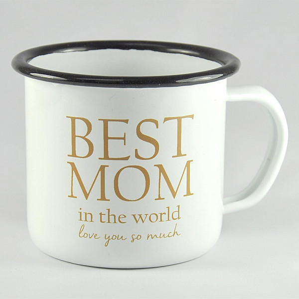 Enamel Mug Best Mom - White / Gold