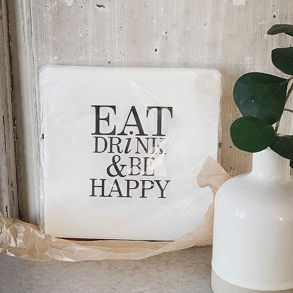 Napkins Eat Drink & Be Happy - White / Black