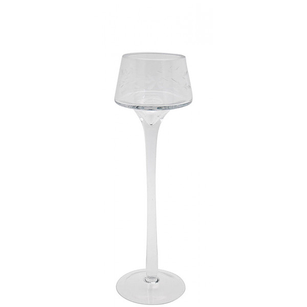 Glass Candle Holder on foot Etches - Small