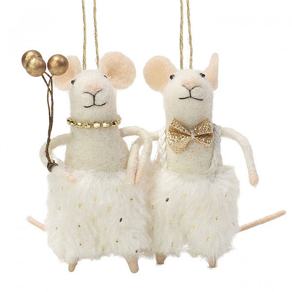Mice White with balloons set of 2