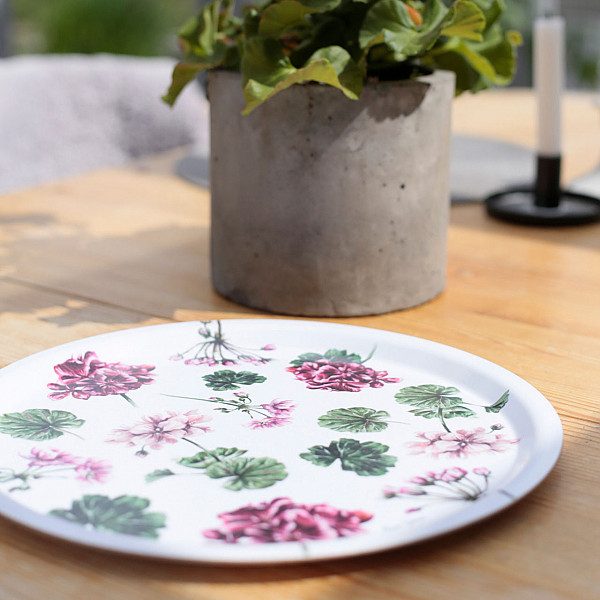 Rundes Tablett Pelargonie