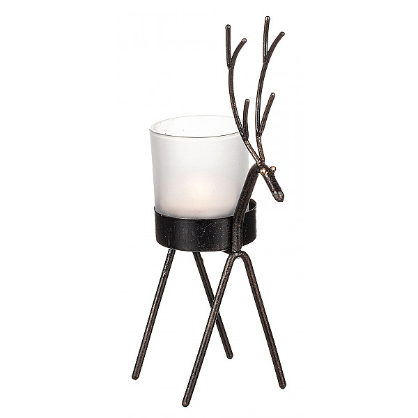 Candle Holder Reindeer Wrought Iron - Black / Gold