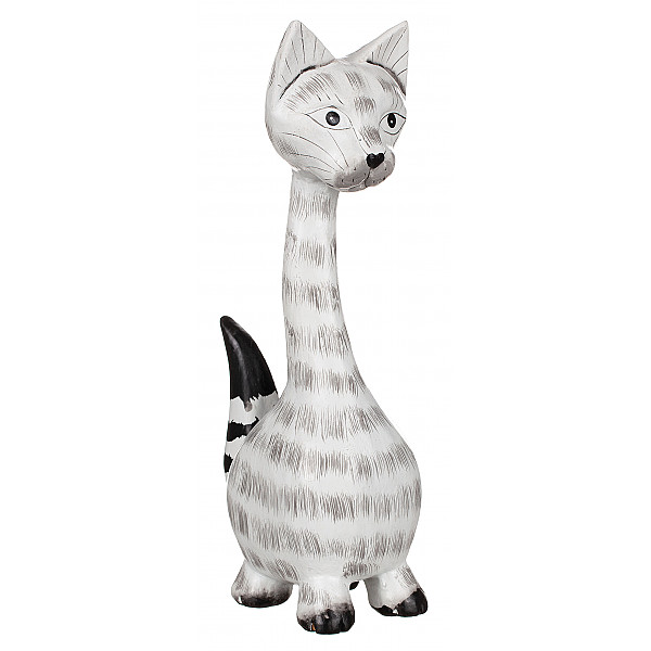 Standing Cat in wood 20 cm - White