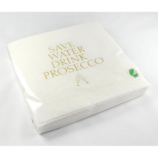 Napkins Save Water drink Prosecco - White / Gold