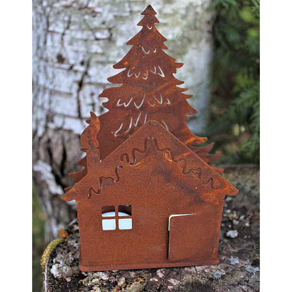Teelichthalter Haus & Fichte