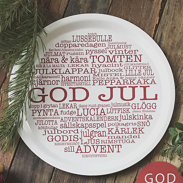 Rundes Tablett God Jul-Wörter