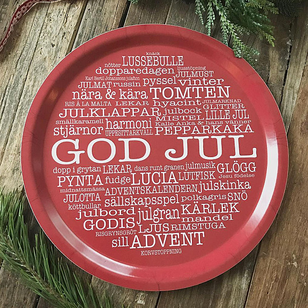 Rundes Tablett God Jul-Wörter