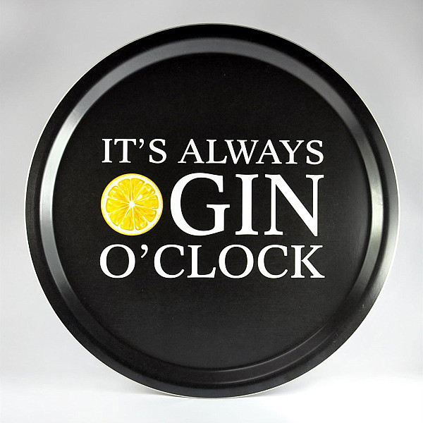 Round Tray Gin o clock - Black / White