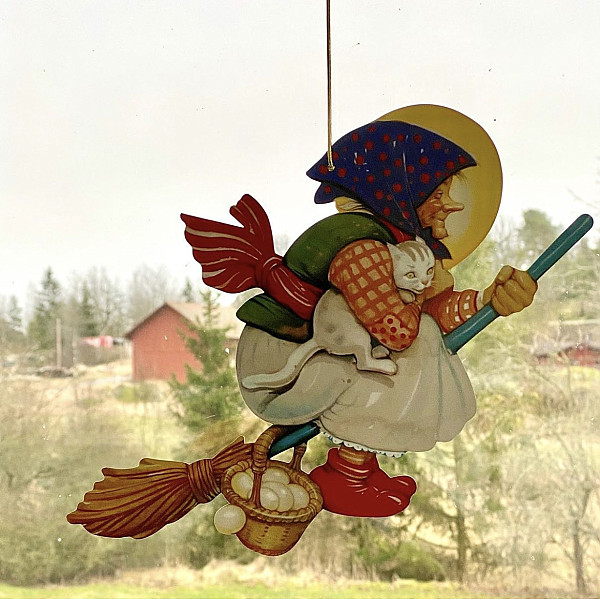 Osterhexe Karton Groß Schwarze Katze