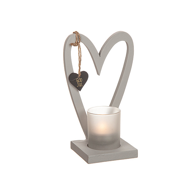 Wooden Candle Holder Heart Santa - Grey