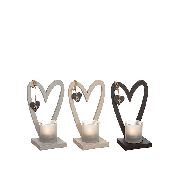 Wooden Candle Holder Heart Santa - Grey