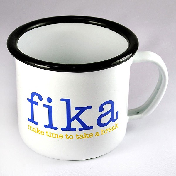 Emaljmugg Make time Fika