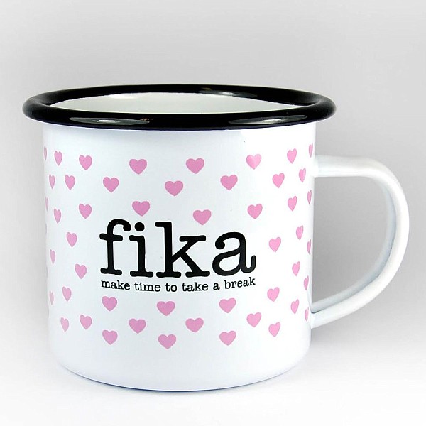 Emaljmugg Make time Fika Hjärtan