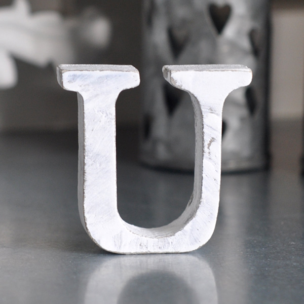 Small Wooden Letter U - White