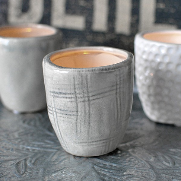 Candle Holder / Mini Pot CUP Patterned Light Grey - Small