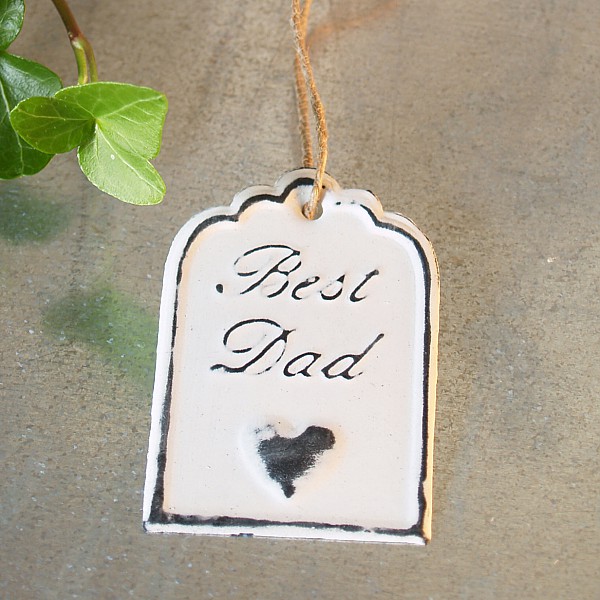 Geschenkanhänger Best Dad mit Herz 6 x 4 cm - Weiß