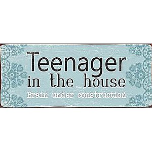 Plåtskylt Teenager in the house brain under construction
