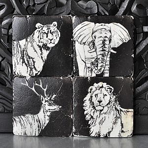 Glasunderlägg Tiger Elefant Lejon Hjort