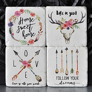 Glasunderlägg Home Life Love Follow 