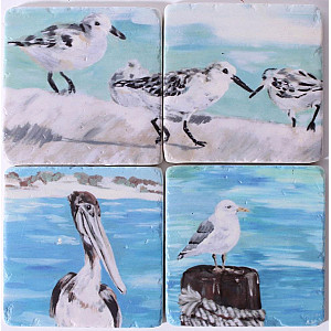 Glasunderlägg Fåglar vid havet