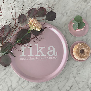 Rund Bricka Fika - Rosa/Vit