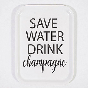 Tablett Save Water drink Champagne - Weiß / Schwarz