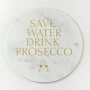 Glasunderlägg Save Water drink Prosecco 4-pack - Marmor/Guld
