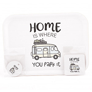 Tablett Home is where you park it Wohnmobil - Weiß / Pastell