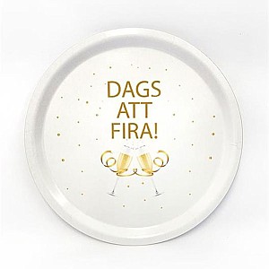 Rundes Tablett Dags att fira - Weiß / Gold