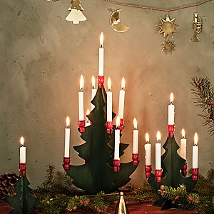 Candlestick Wooden Spruce for Christmas candles Green/Red - Large