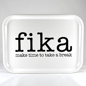 Tablett Make time Fika - Weiß / Schwarz