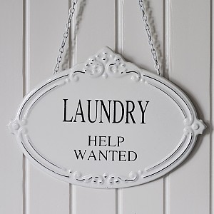 Emaljskylt Laundry help wanted