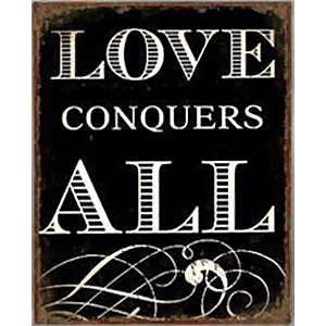 Plåtskylt Love conquers all