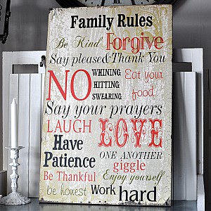 Träskylt Family Rules
